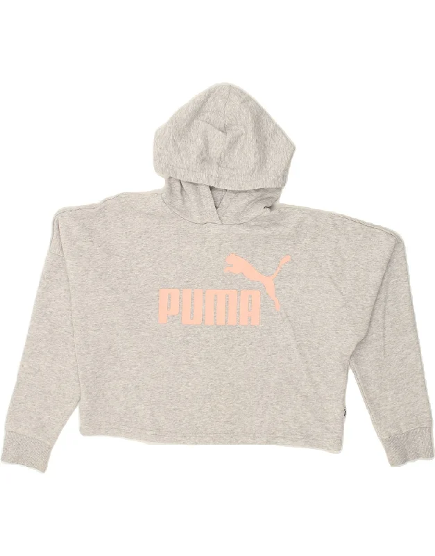 PUMA Girls Oversized Graphic Hoodie Jumper 13-14 Years Grey Flecked Cotton Hoodie with Drop Shoulder Relaxed Streetwear