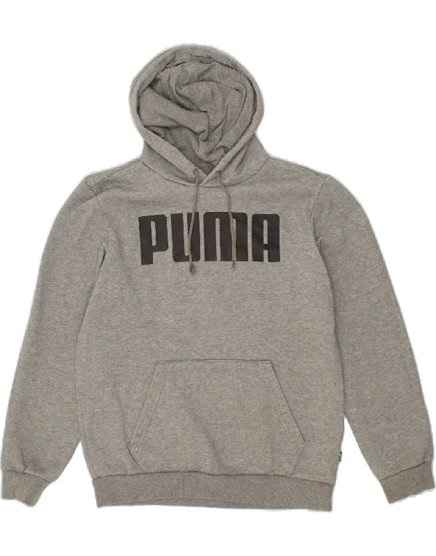 PUMA Mens Graphic Hoodie Jumper Small Grey Cotton Hoodie with Ribbed Cuffs Snug Fit Comfort