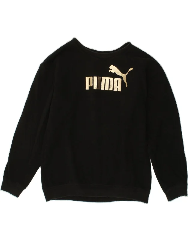 PUMA Womens Oversized Graphic Sweatshirt Jumper UK 10 Small Black Cotton Hoodie with Ribbed Cuffs Snug Fit Comfort