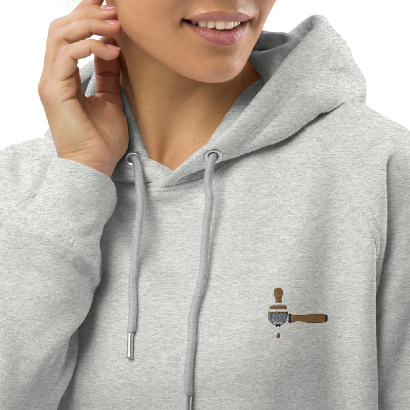 Siebträger & Tamper | Bestickter Bio Baumwoll Frauen Hoodie Hoodie with Pastel Soft Subtle