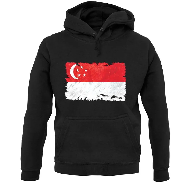 Singapore Grunge Style Flag Unisex Hoodie Hoodie with Drawstring Waist Adjustable Fitted