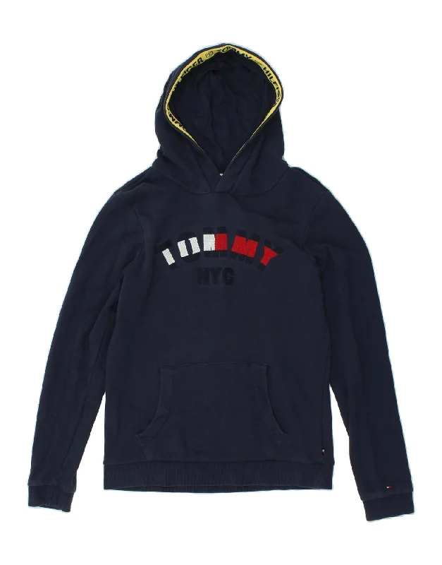 TOMMY HILFIGER Boys Graphic Hoodie Jumper 15-16 Years Navy Blue Cotton Hoodie Sweatshirt Pullover