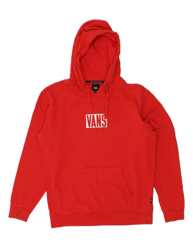 VANS Mens Graphic Hoodie Jumper Medium Red Cotton Hoodie with Lining Warm Insulated