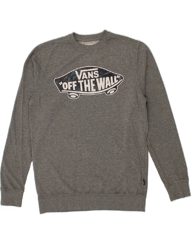 VANS Mens Graphic Sweatshirt Jumper Small Grey Cotton Cotton Hoodie Fleece Lining Warmth