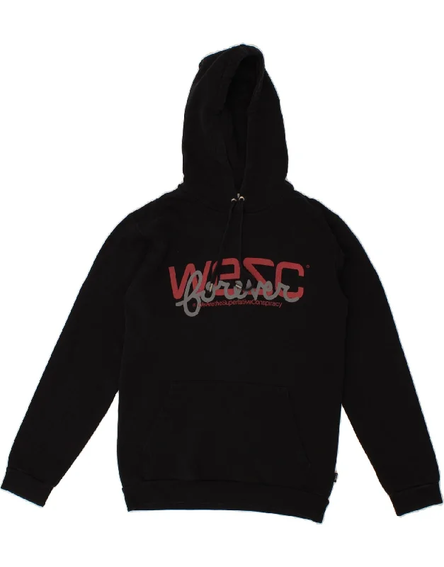 WESC Mens Graphic Hoodie Jumper XS Black Cotton Hoodie with High Neck Warm Protective