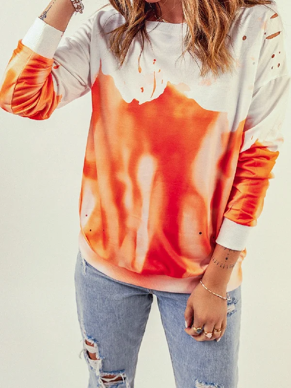 Colorful Tie-Dye Long Sleeve Hoodies with Round Neck Hoodie with Cropped Fit Short Trendy