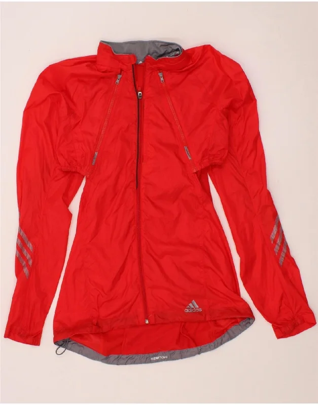 ADIDAS Womens Climalite Rain Jacket UK 14 Medium Red Nylon Wool Fabric Cashmere Fabric Tweed Fabric