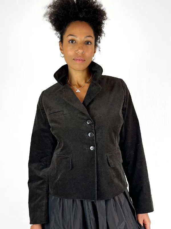 Chocolate Velvet Jacket Welt Pockets Slit Pockets Flap Pockets