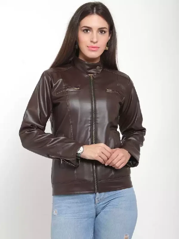 TANDUL  Full Sleeve Solid Women Leather Jacket Print Jacket Jacquard Jacket Patchwork Jacket