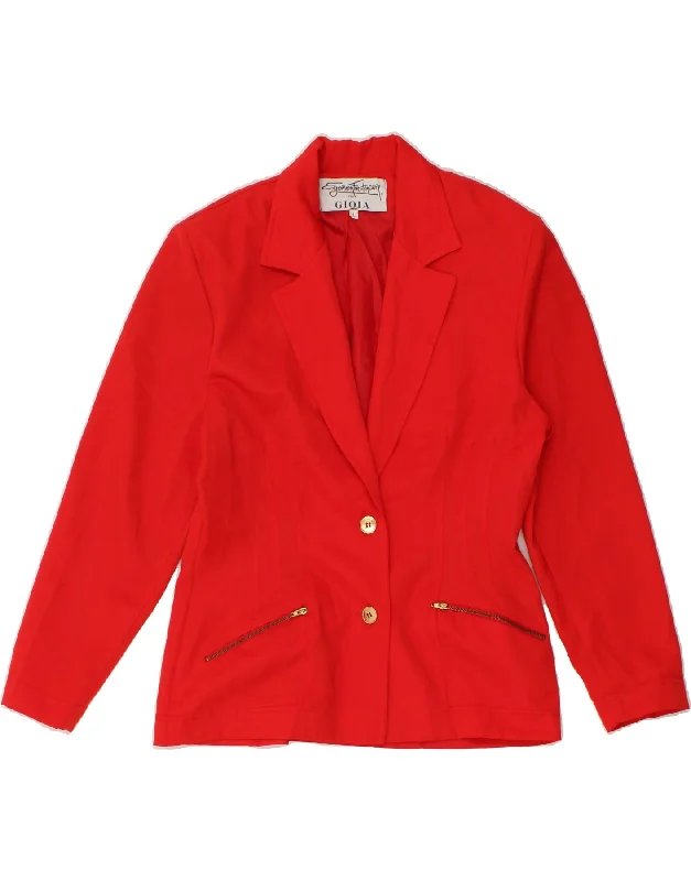 EGON FURSTENBERG Womens 2 Button Blazer Jacket UK 14 Large Red Zippered Jacket Buttoned Jacket Snapped Jacket