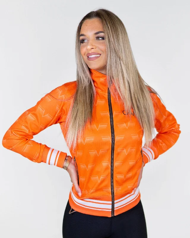 Gavelo Track Jacket - Orange A-Line Jacket Boat Neck Shawl Collar