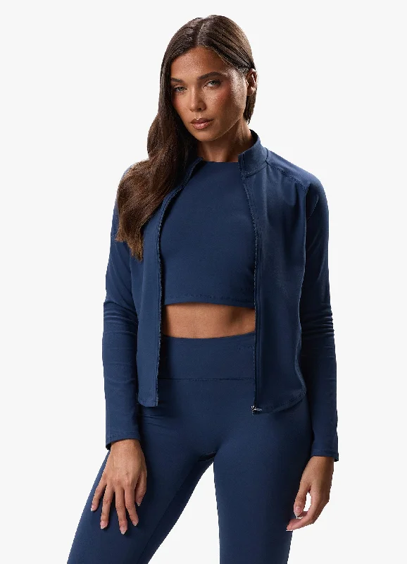 Gym King Peach Luxe Full Zip Jacket - Rich Blue Luxe Zip Front Button Front Snap Front