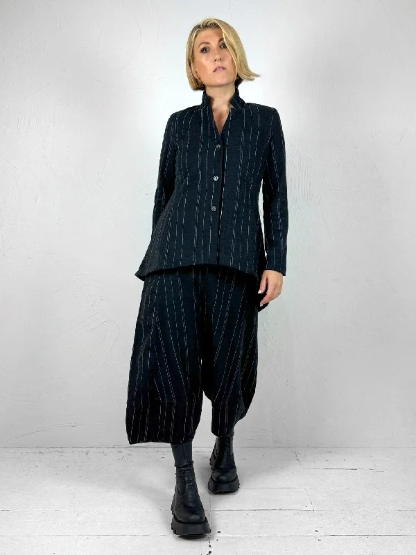 Haring J - Flared Pinstripe Jacket A-Line Jacket Boat Neck Shawl Collar