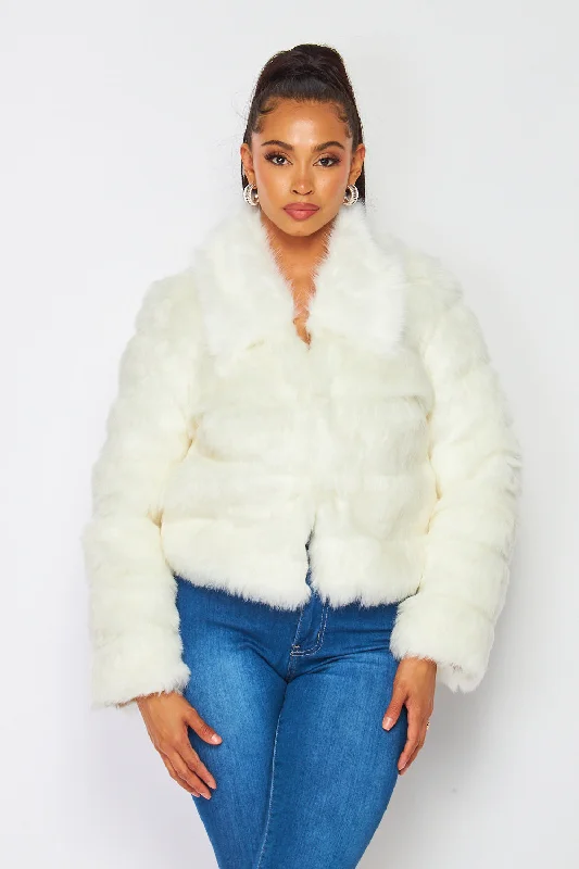 Hot & Delicious - Faux Fur Jacket - Ivory Rayon Jacket Velvet Jacket Corduroy Jacket