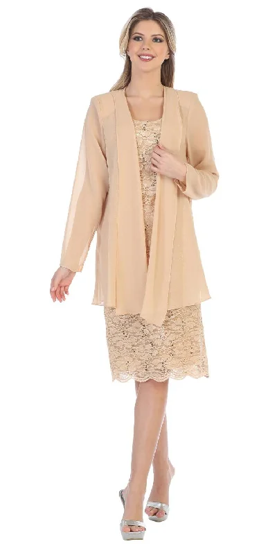 Sally Fashion 8852 Lace Knee Length Dress with Long Sleeve Jacket Oversized Jacket Tailored Jacket Straight Jacket