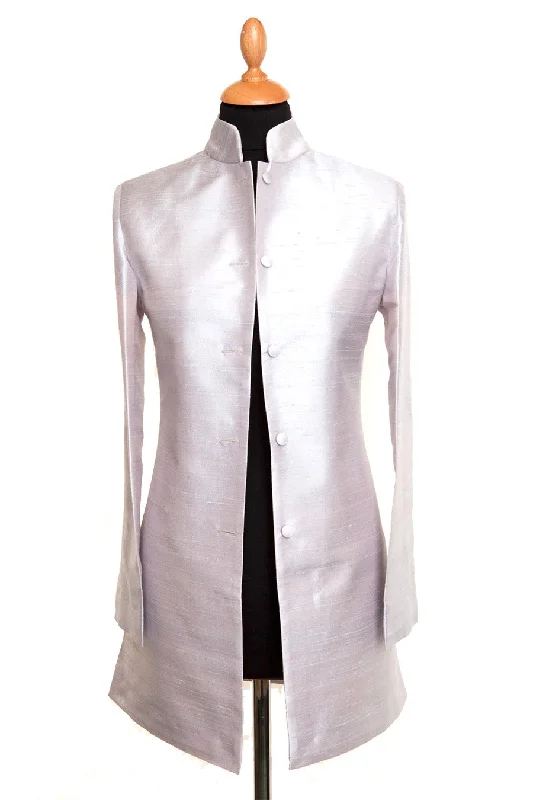 Long Nehru Jacket in Moonstone A-Line Jacket Boat Neck Shawl Collar