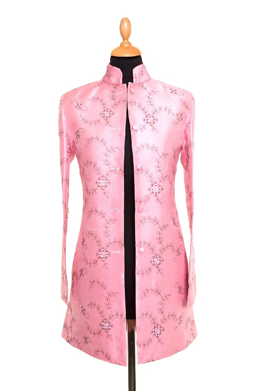 Long Nehru Jacket in Vintage Rose Cardigan Sweater Pullover