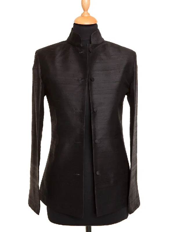 Short Nehru Jacket in Liquorice Zippered Jacket Buttoned Jacket Snapped Jacket