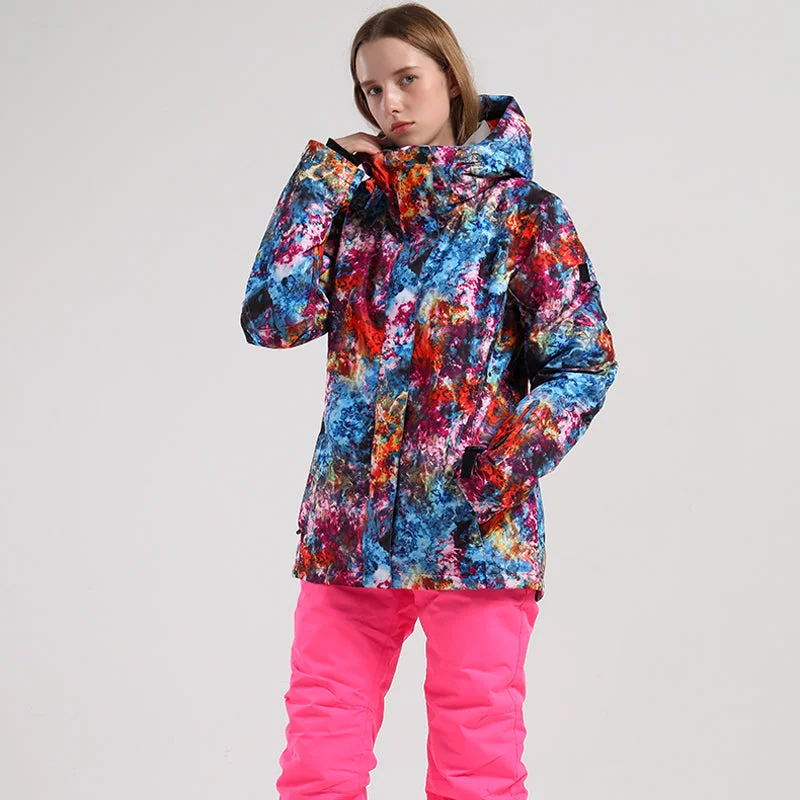 Women's SMN Mountain Fortune Colorful Print Snowboard Jacket Denim Jacket Leather Jacket Suede Jacket