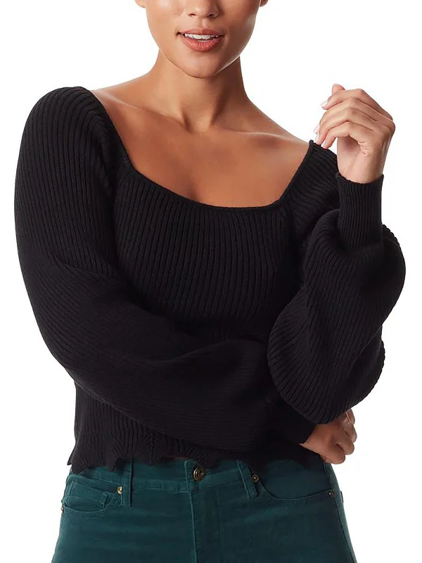 Alexi Womens Ribbed Knit Square Neck Pullover Sweater Slim Fit Regular Fit Oversized