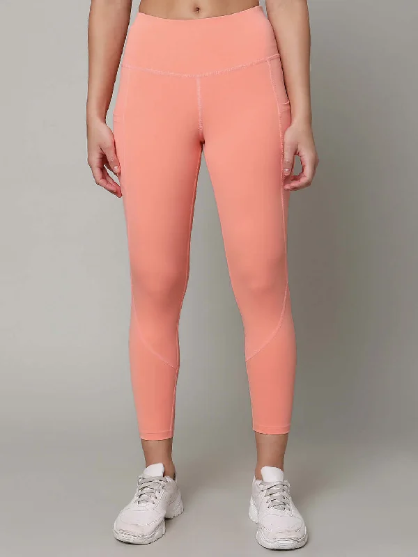 Aura Leggings Peach Fashionable Lacy Detail Leggings