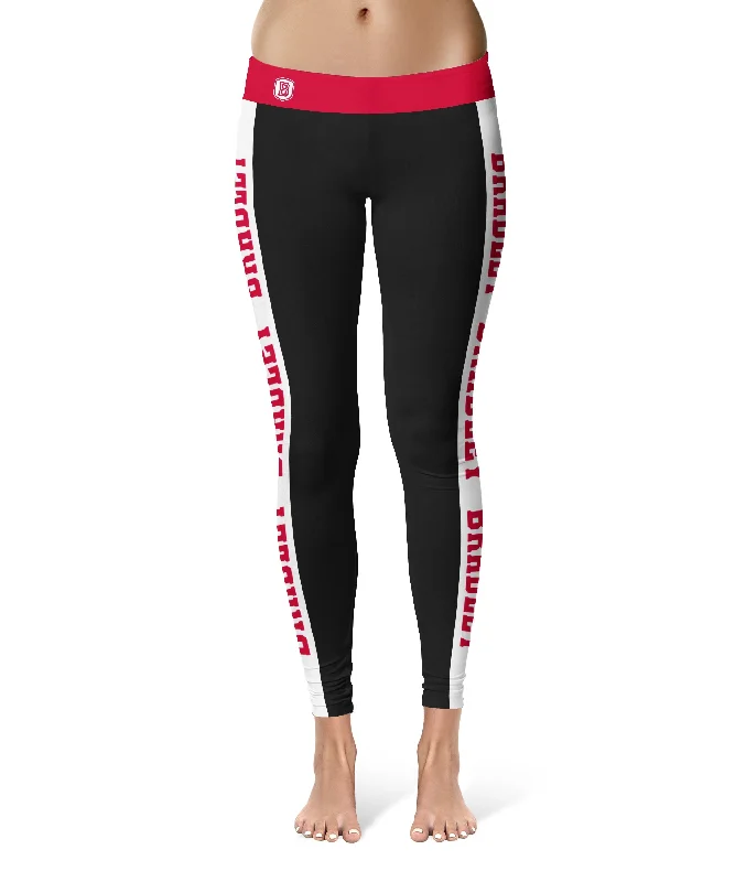 Bradley University Braves Game Day White Stripes Black Yoga Leggings for Women by Vive La Fete Comfortable Fleece-Lined Leggings