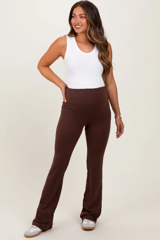 Brown Maternity Flared Leggings Stylish Athletic Wear Leggings