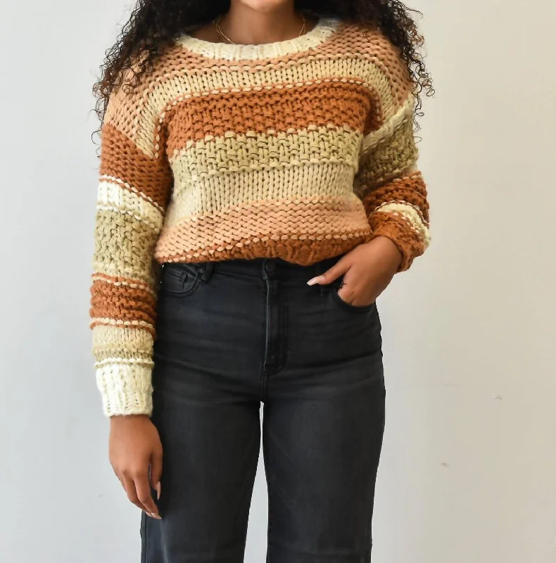 Butter Pecan Sweater In Brick Multi Toggled Drawstring Belted