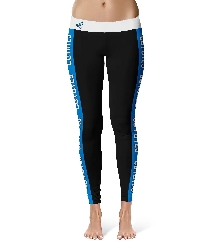 Cal State San Bernardino Coyotes Game Day Blue Stripes Black Yoga Leggings for Women by Vive La Fete Casual Slim-Fit Leggings