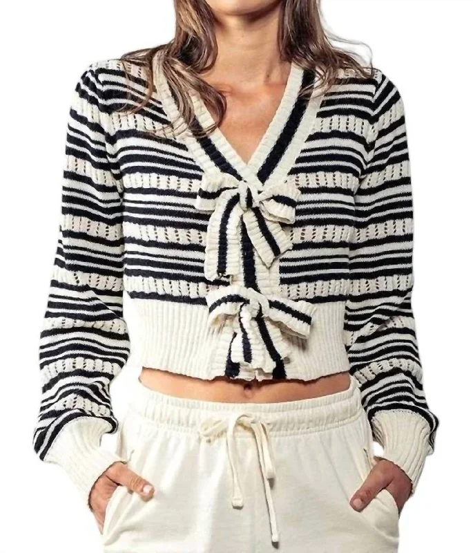 Classy Cozy Cropped Sweater In Ivory/black Satin Blend Silk Blend Wool Blend