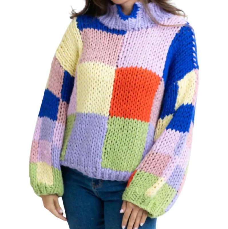 Colorblock Crochet Mock Sweater In Multi Color Wool Sweater Cotton Sweater Cashmere Sweater