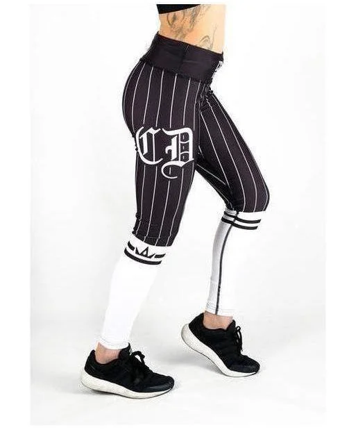 Combat Dollies Baseball Fitness Leggings White/Black Comfortable Leggings with Pockets