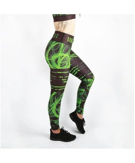 Combat Dollies Green Swirls Fitness Leggings Comfortable Tummy Shaping Leggings