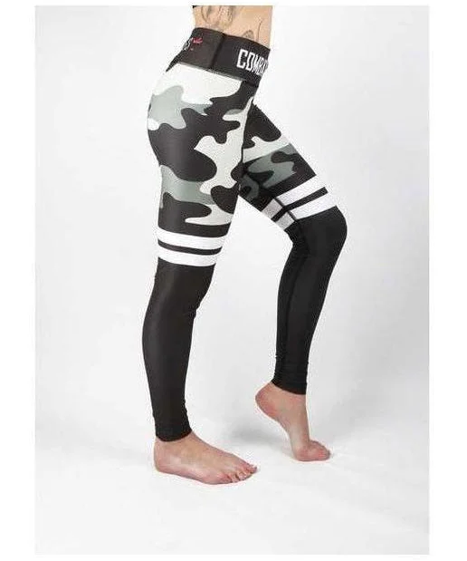 Combat Dollies Khaki Grey Camo Stripe Fitness Leggings Elegant Sheer Leggings