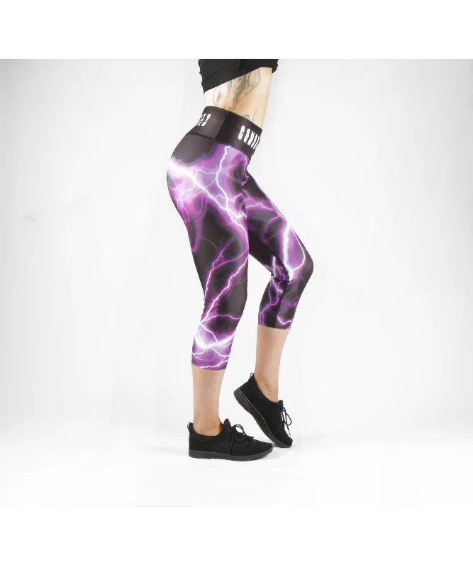 Combat Dollies Purple Lightning Capri Fitness Leggings Elegant Velvet Leggings