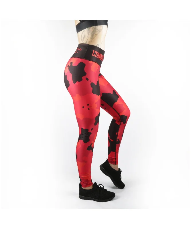 Combat Dollies Red Multicam Fitness Leggings Fashionable High-Rise Workout Leggings