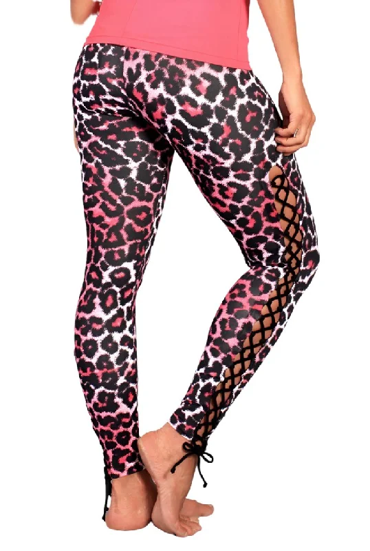 Equilibrium Activewear Lace up Legging L763 Pink Panther Elegant Sheer Leggings