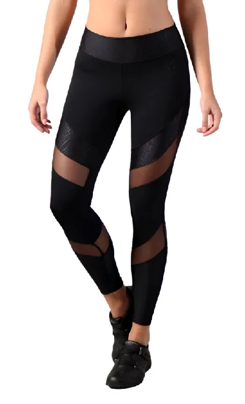 Equilibrium Activewear Legging L7015 Ava Black with Black Mesh Comfortable Leggings with Pockets