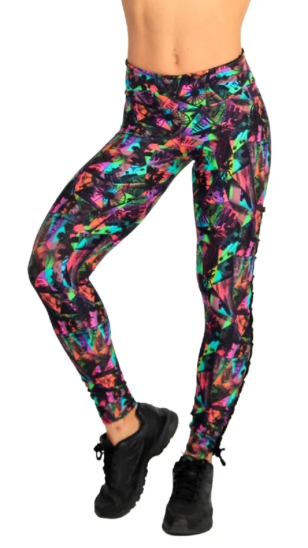 Equilibrium Activewear Printed Lace Up Legging L763 Santa Monica Elegant Full-Body Leggings