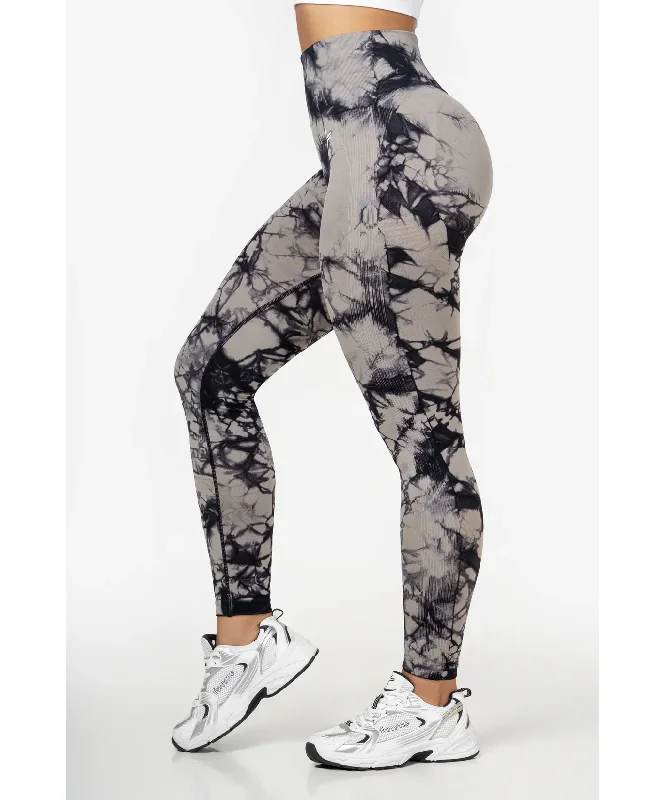 Famme Tie Dye Scrunch Seamless Leggings Black Fashionable Sports Leggings