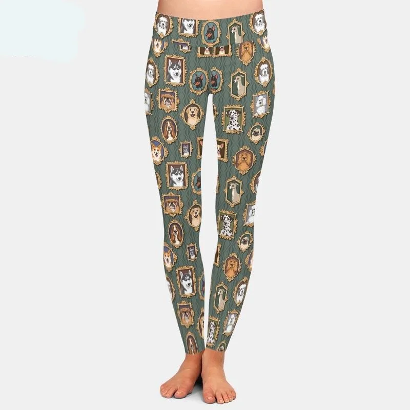 Ladies Assorted Dog Printed High Waist Leggings Trendy Minimalist Leggings