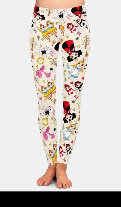 Ladies Fashion 3D Printed Cartoon Alice Leggings Elegant Sheer Leggings