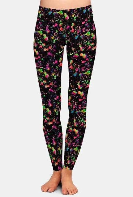 Ladies Fashion 3D Watercolour Splatter Pattern Leggings Trendy High-Waist Tummy Control Leggings