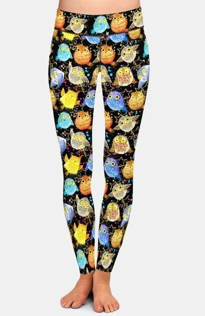 Ladies Gorgeous Colourful Owls Printed Leggings Fashionable Seamless Leggings