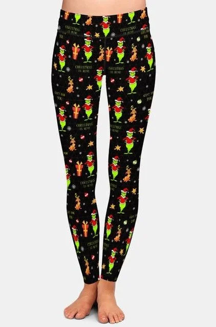 Ladies Grinch - Christmas Is Mine Fashion Brushed Leggings Fashionable Floral Active Leggings