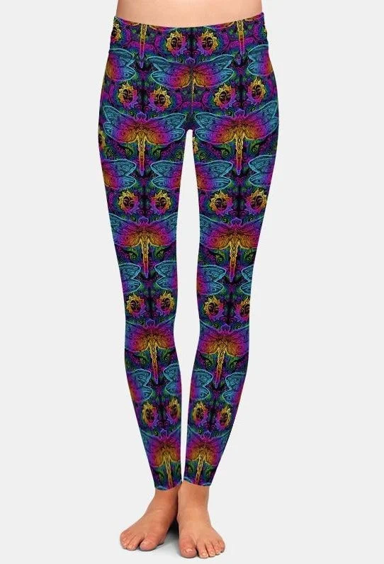 Ladies Mandala Elements Of Paisley And Dragonfly Printed Leggings Trendy Mesh Leggings