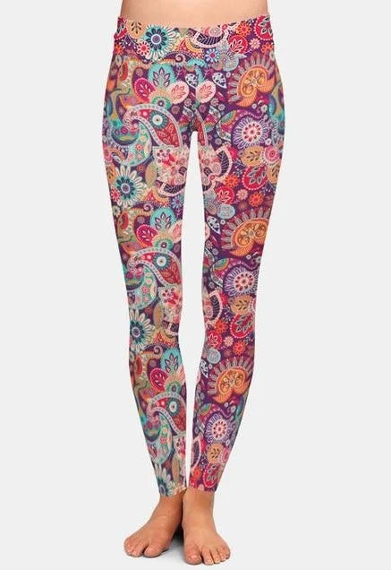 Ladies New Paisley Printed Leggings Fashionable Solid Color Tights