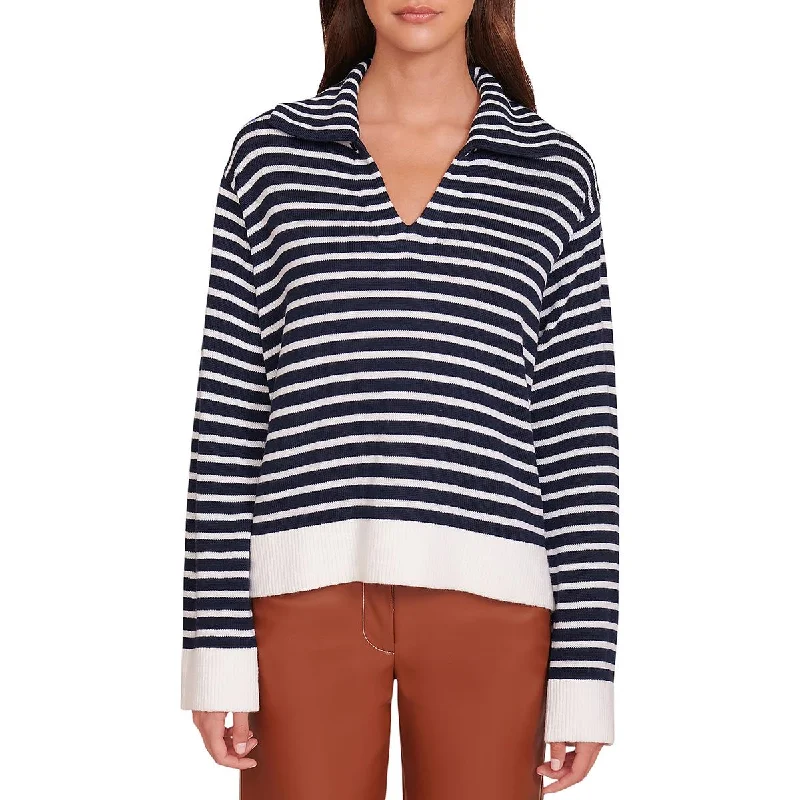 Linden Womens Wool Blend Striped V-Neck Sweater Machine Wash Dry Clean Hand Wash