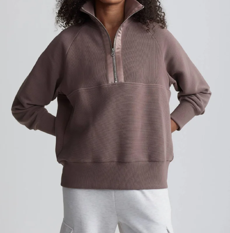 Lismore Half-Zip Sweater In Deep Taupe Cotton Fabric Linen Fabric Terry Fabric