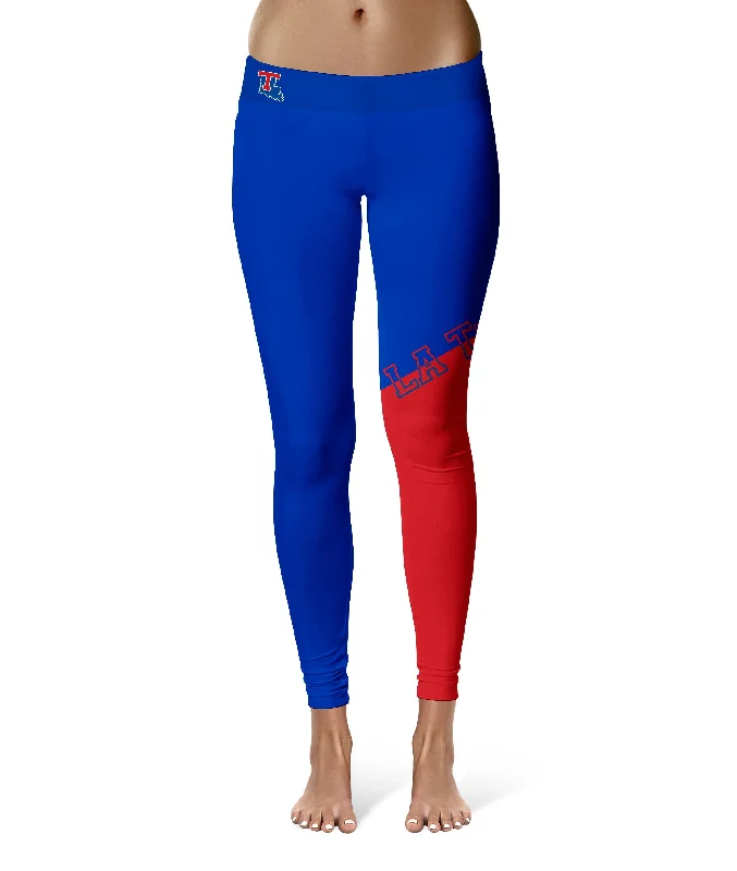 Louisiana Tech Bulldogs Game Day Leg Color Block Blue Red Yoga Leggings for Women by Vive La Fete Stylish Compression Fit Leggings